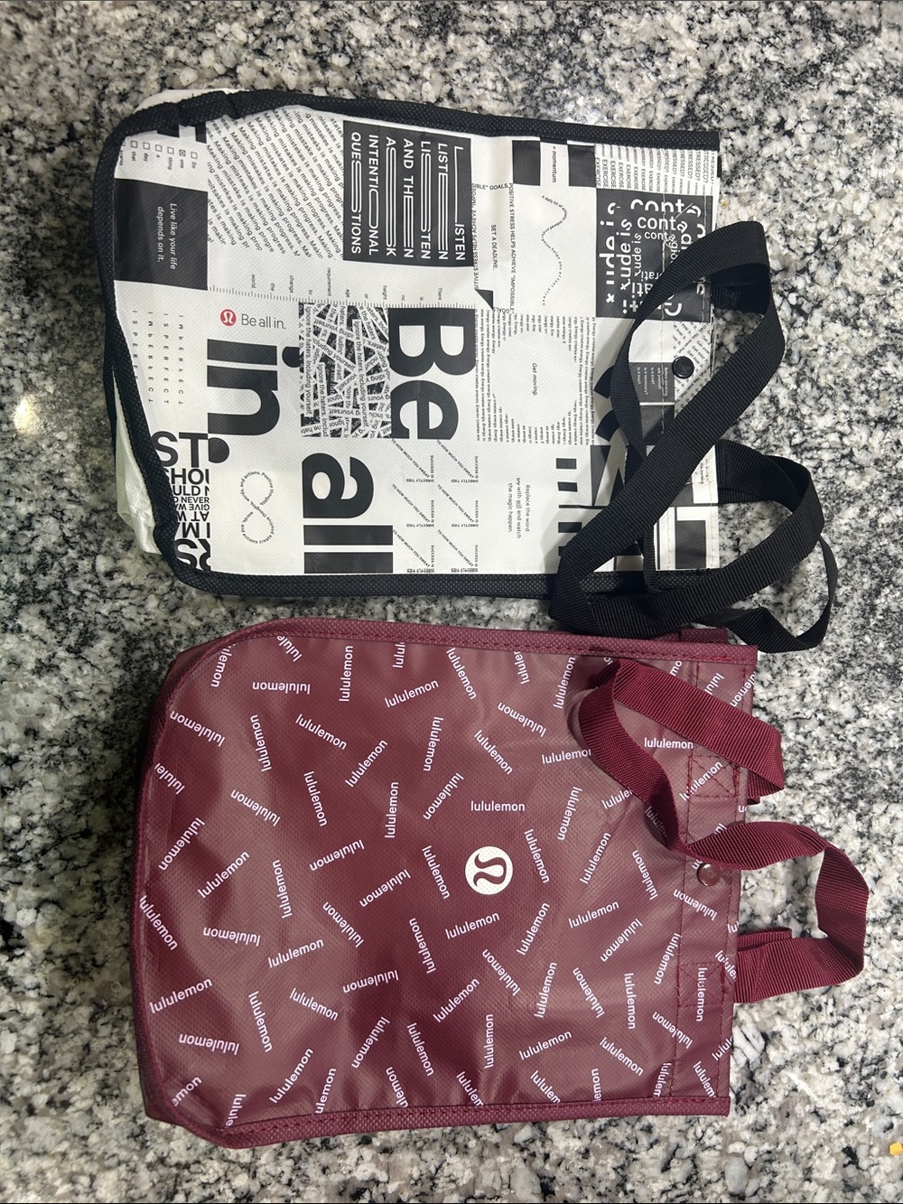 lululemon Maroon Logo-Print and black and white print Totes.